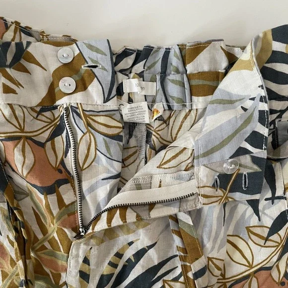 Cynthia Rowley 100% Linen Paperbag Floral Leaf Shorts Sz M Resort Tropical Boho - Picture 5 of 11